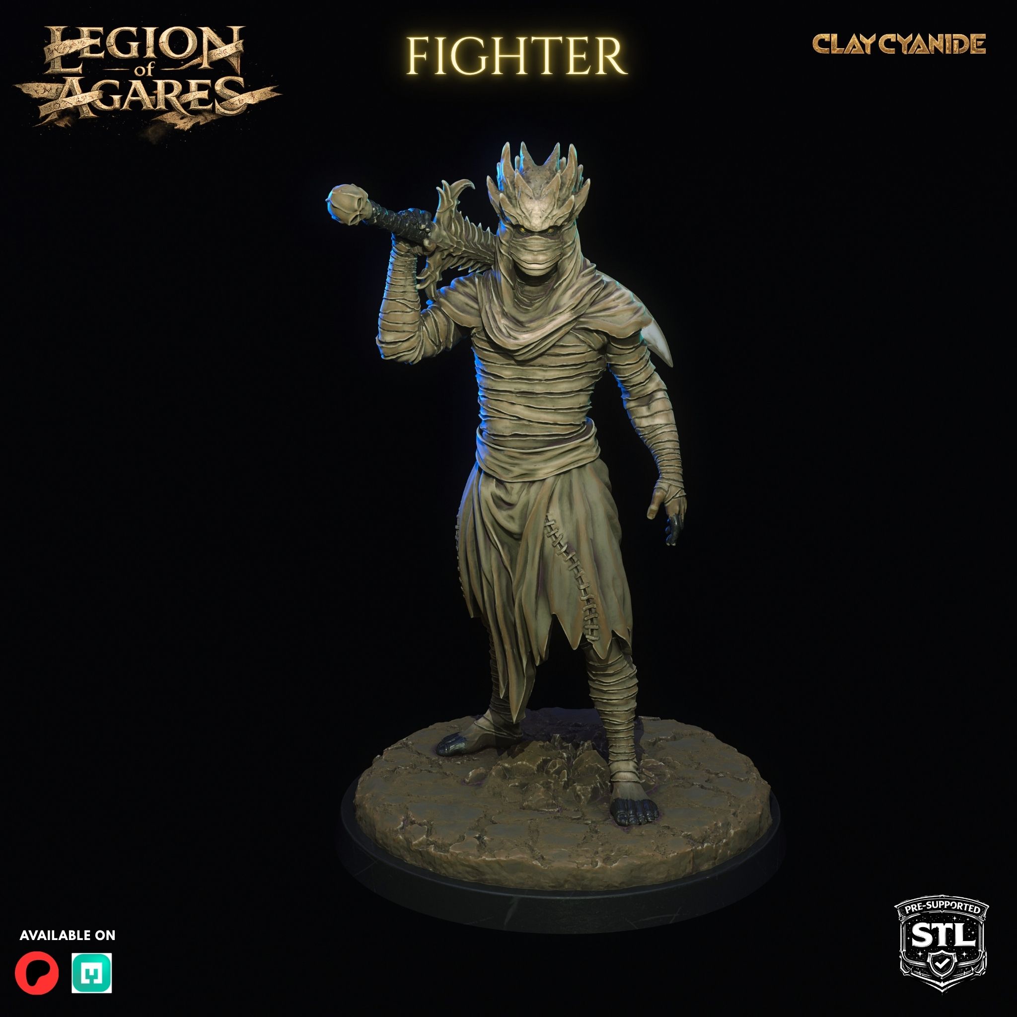 Agares Fighter STL rear view — Clay Cyanide